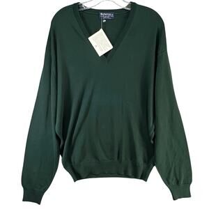 Vintage Burberrys Wool Sweater XL Green V Neck Classic Preppy Old Money England